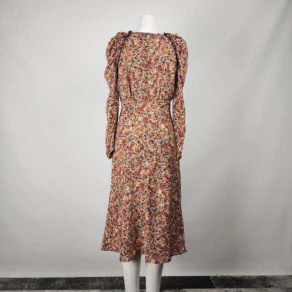 ASTR The Label Red Floral Puff Sleeve Midi Dress Size M - Picture 8 of 12